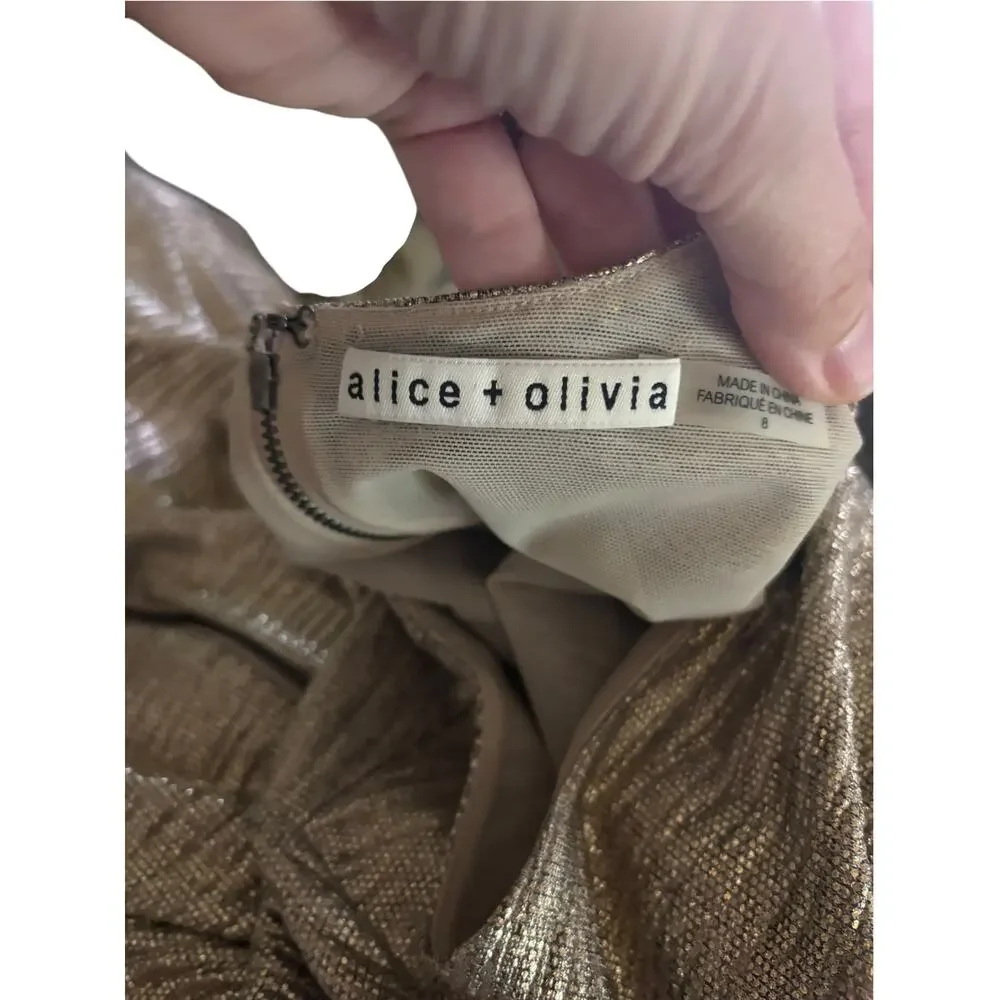 Alice + Olivia Delora Metallic Gold Dress Size 8